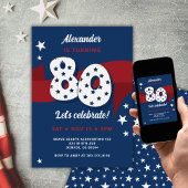 愛国的な80歳の誕生日パーティー赤白青スター 招待状