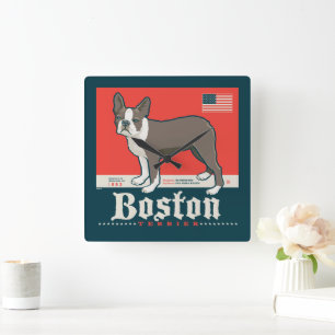 愛国的な Boston Terrier スクエア壁時計