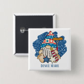 愛国的なbbqクックアウト格言7月4日追加の名前 缶バッジ (正面&裏面)