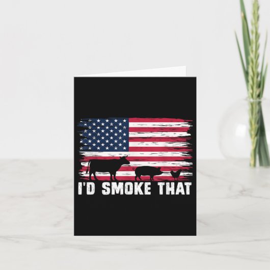 愛国的なBbqシェフGifおもしろいを含む米国国旗Idの煙 カード (正面)