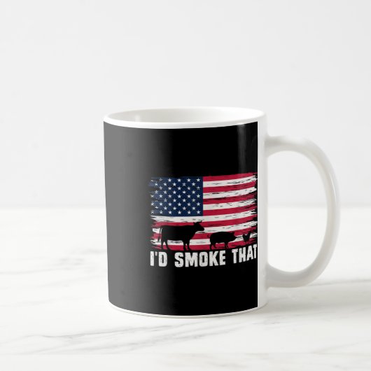 愛国的なBbqシェフGifおもしろいを含む米国国旗Idの煙 コーヒーマグカップ (右)