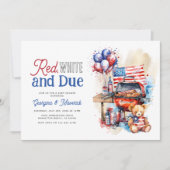 愛国的なBBQ赤、白とデューベビーシャワー 招待状 (正面)