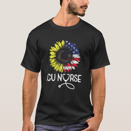 愛国的なIcu集中気に的ユニットナースアメリカS Tシャツ (正面)