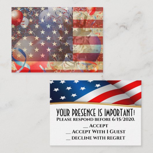 愛国的なRSVPカード エンクロージャーカード (正面/裏面)