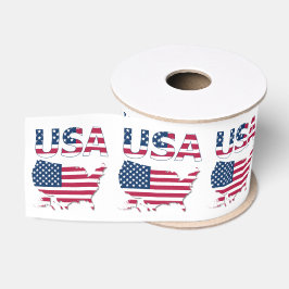 愛国的なUSAの文字とアメリカ国旗のマップ上での重ね合わせ グログランリボン