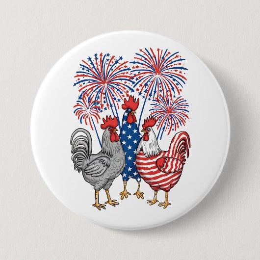 愛国的なUSAニワトリ アメリカの雌鳥 7月4日 缶バッジ (正面)