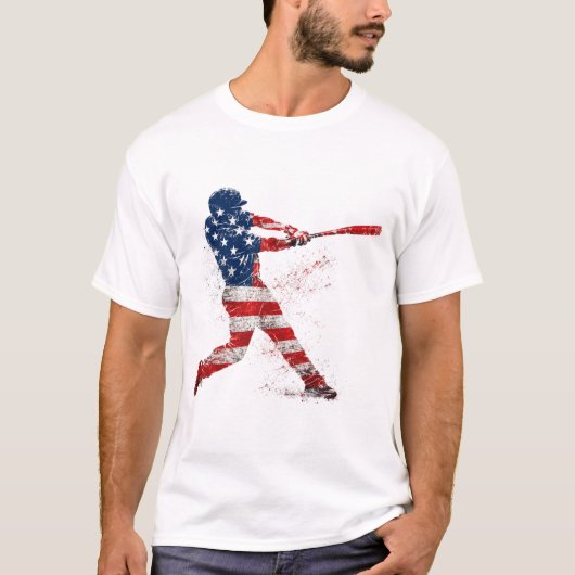 愛国的なUSAフラグ野球バッター飛沫アート Tシャツ (正面)