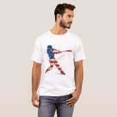 愛国的なUSAフラグ野球バッター飛沫アート Tシャツ (正面フル)