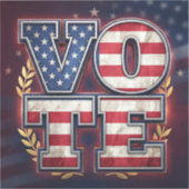 愛国的なVOTEアメリカ国旗タイポグラフィーデザイン シール (正面)