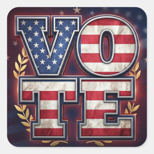 愛国的なVOTEアメリカ国旗タイポグラフィーデザイン スクエアシール (正面)