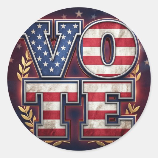 愛国的なVOTEアメリカ国旗タイポグラフィーデザイン ラウンドシール (正面)