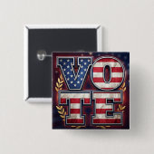 愛国的なVOTEアメリカ国旗タイポグラフィーデザイン 缶バッジ (正面&裏面)