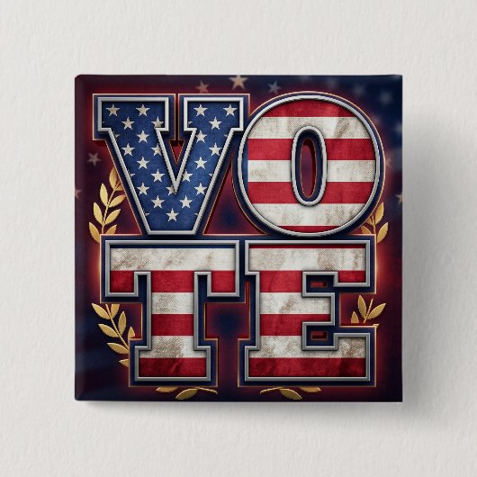 愛国的なVOTEアメリカ国旗タイポグラフィーデザイン 缶バッジ (正面)