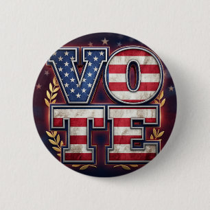 愛国的なVOTEアメリカ国旗タイポグラフィーデザイン 缶バッジ