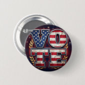 愛国的なVOTEアメリカ国旗タイポグラフィーデザイン 缶バッジ (正面&裏面)