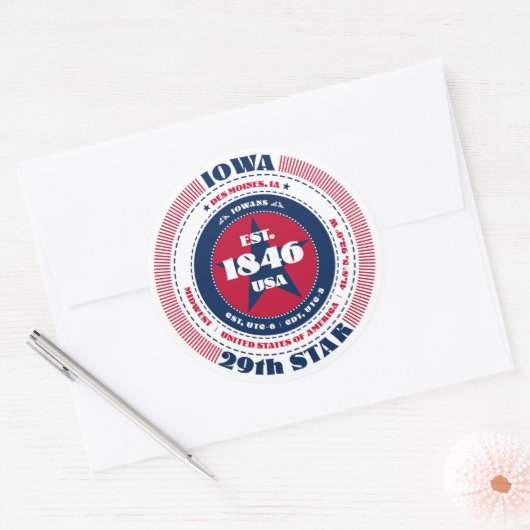愛国的アイオワサークルデザインステッカー ラウンドシール (封筒)