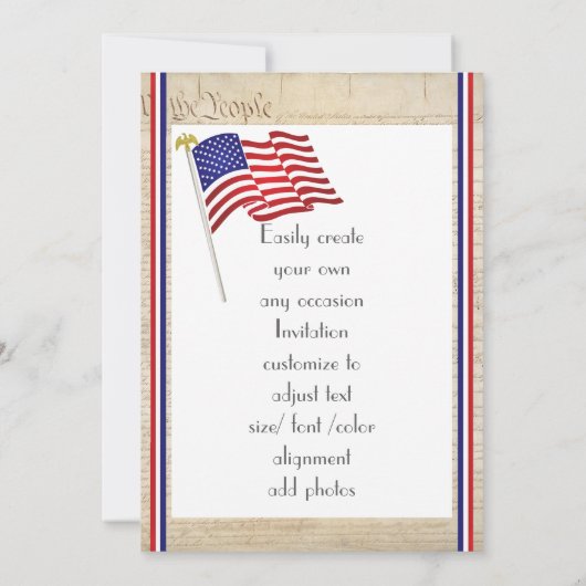愛国的アメリカのワシ、国旗と憲法 招待状 (裏面)