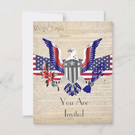 愛国的アメリカのワシ、国旗と憲法 招待状 (正面)