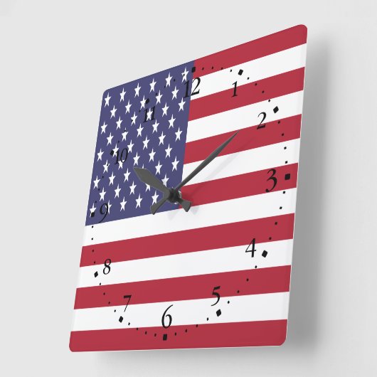 愛国的アメリカ合衆国国旗丸時計 スクエア壁時計 (傾斜)