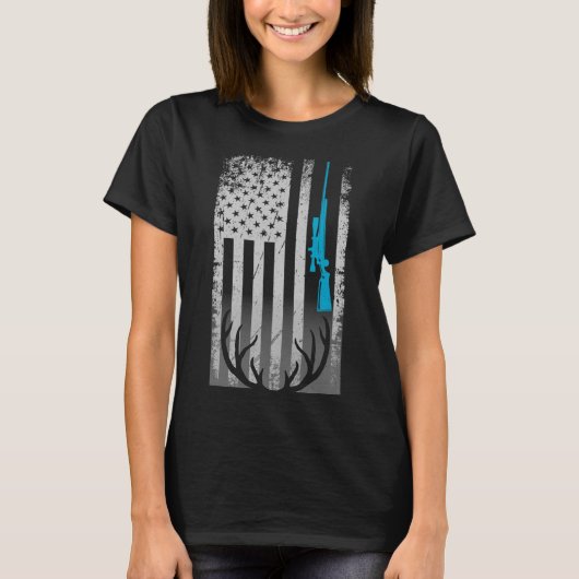 愛国的アメリカ国旗おもしろい鹿狩りラブド Tシャツ (正面)