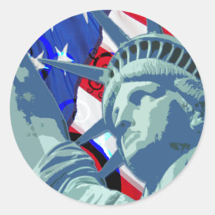 愛国的アメリカ国旗と自由の女神 ラウンドシール