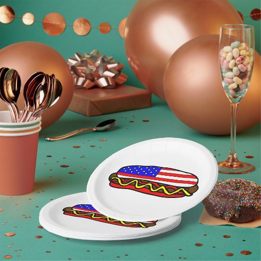 愛国的アメリカ国旗のホットドッグ ペーパープレート