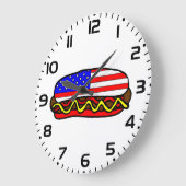 愛国的アメリカ国旗のホットドッグ ラージ壁時計 (傾斜)