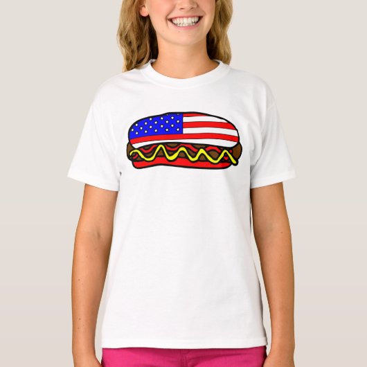 愛国的アメリカ国旗のホットドッグ Tシャツ (正面)