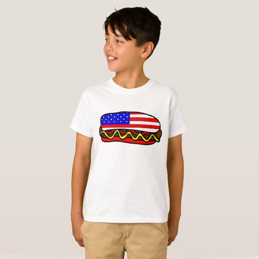 愛国的アメリカ国旗のホットドッグ Tシャツ (正面フル)