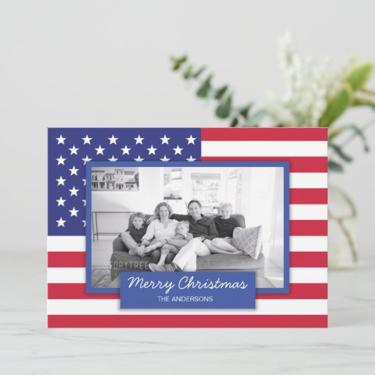 愛国的アメリカ国旗のホリデーフォトカード シーズンカード (スタンド正面)