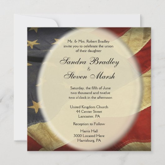 愛国的アメリカ国旗の結婚式招待状 招待状 (正面)