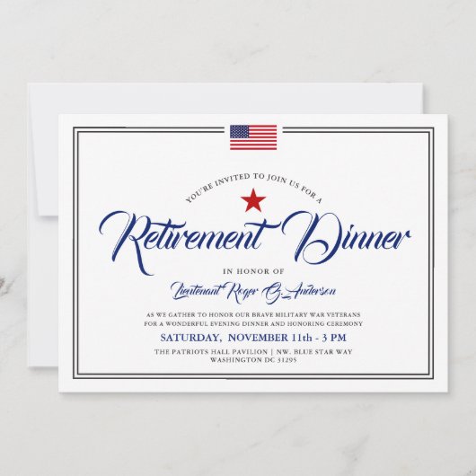 愛国的アメリカ国旗をテーマにした |退職後のディナー  招待状 (正面)