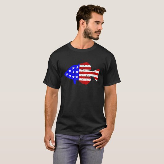 愛国的アメリカ国旗クラッピー魚釣り Tシャツ (正面フル)