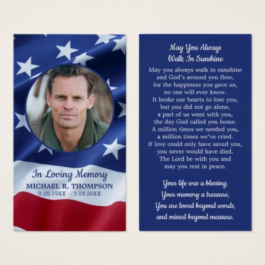愛国的アメリカ国旗退役軍人葬儀祈りの言葉カード (正面&裏面)
