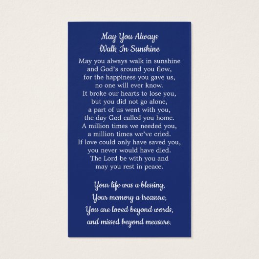 愛国的アメリカ国旗退役軍人葬儀祈りの言葉カード (裏面)