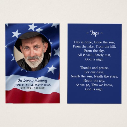 愛国的アメリカ国旗退役軍人葬儀祈りの言葉カード (正面&裏面)