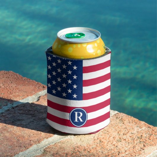 愛国的アメリカ赤白青カスタムモノグラム 缶クーラー (インサイチュ プール)