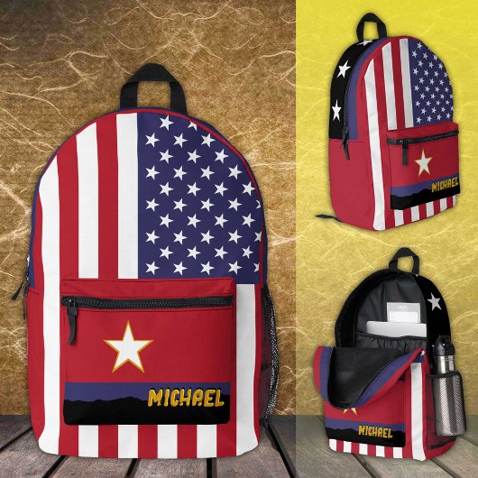 愛国的アメリカ，バックパック，アメリカ国旗/ USA プリントバックパック