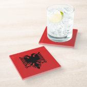 愛国的アルバニア国旗 ガラスコースター (アングル)