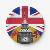 愛国的イギリス、英国国旗&ドラゴン、激しい勢い ペーパープレート (正面)