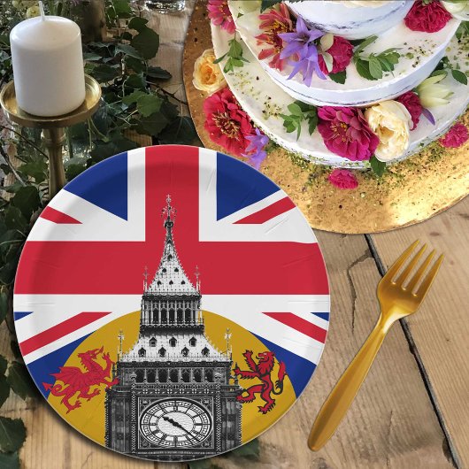 愛国的イギリス、英国国旗&ドラゴン、激しい勢い ペーパープレート