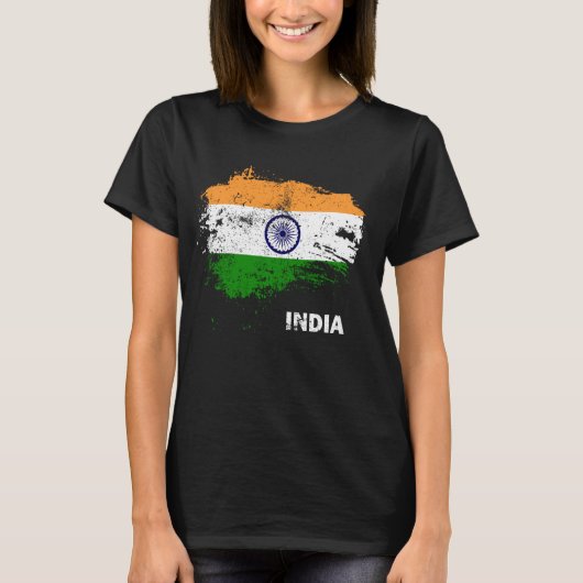 愛国的インディアンヴィンテージインド国旗 Tシャツ (正面)