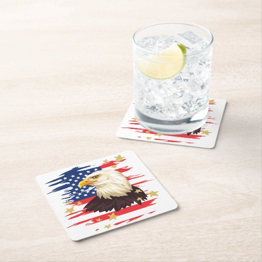 愛国的イーグルUSA国旗の星紙コースター スクエアペーパーコースター (インサイチュ)