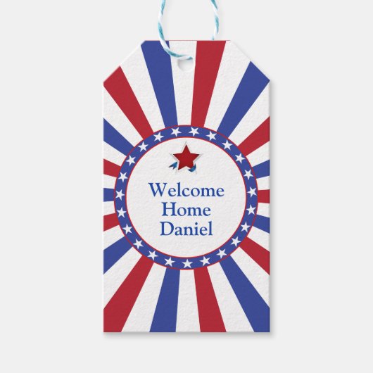 愛国的ウェルカムホームレッドホワイトとブルー ギフトタグ (正面)