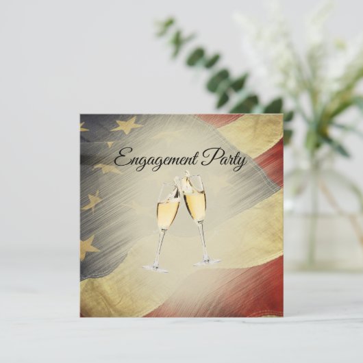 愛国的エレガントなアメリカ国旗の婚約パーティ 招待状 (スタンド正面)