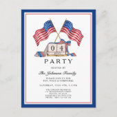 愛国的エレガントな米国の7月4日の国旗 インビテーションポストカード (正面)