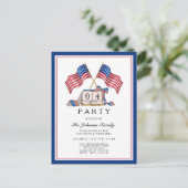 愛国的エレガントな米国の7月4日の国旗 インビテーションポストカード (スタンド正面)