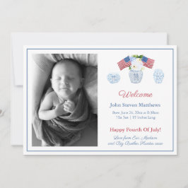 愛国的エレガントベビー誕生統計ウェルカム写真 案内状
