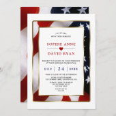 愛国的エレガント軍隊金ゴールド米国国旗結婚の 招待状 (正面/裏面)