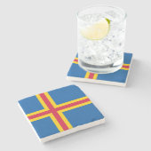 愛国的オーランド諸島国旗 ストーンコースター (横)